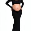 Bhome Maternity Photoshoot Dress Sleeve Cutout Backless Maxi Gown-0