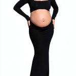 Bhome Maternity Photoshoot Dress Sleeve Cutout Backless Maxi Gown-0