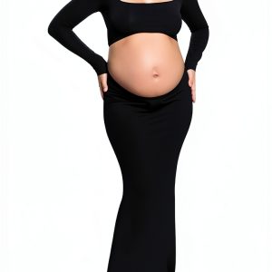 Bhome Maternity Photoshoot Dress Sleeve Cutout Backless Maxi Gown-0