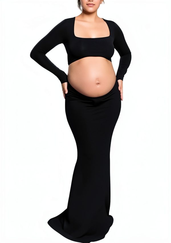 Bhome Maternity Photoshoot Dress Sleeve Cutout Backless Maxi Gown-0