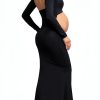 Bhome Maternity Photoshoot Dress Sleeve Cutout Backless Maxi Gown-1