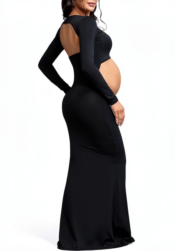 Bhome Maternity Photoshoot Dress Sleeve Cutout Backless Maxi Gown-1