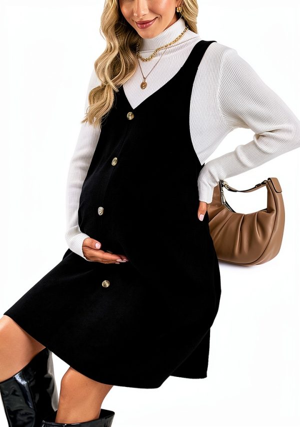 Women's Maternity OYOANGLE Sleeveless V Neck Front Dress-4