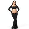 Bhome Maternity Photoshoot Dress Sleeve Cutout Backless Maxi Gown-3