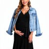V FOR CITY Maternity Dress Pleated Waistband V Neck Sleeve Knit S-XL-1