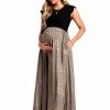 OUGES Women 2026 Spring Maternity Maxi Dress Sleeveless Ribbed Pockets-3