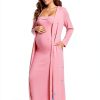 Ecavus Maternity Tube Dress 2‑Piece Cardigan Set for Baby Shower-2