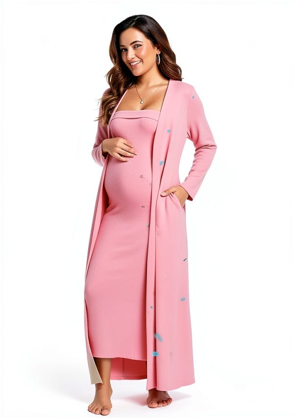 Ecavus Maternity Tube Dress 2‑Piece Cardigan Set for Baby Shower-2