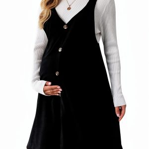 Women's Maternity OYOANGLE Sleeveless V Neck Front Dress-0