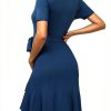 V FOR CITY Maternity Dress Pleated Waistband V Neck Sleeve Knit S-XL-4