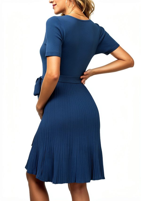 V FOR CITY Maternity Dress Pleated Waistband V Neck Sleeve Knit S-XL-4
