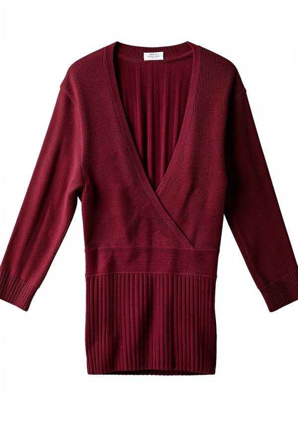 Women's Fall Maternity Dress OUGES Wrap V Neck Pleated Midi 2025-4
