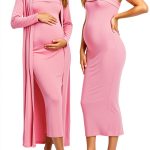Ecavus Maternity Tube Dress 2‑Piece Cardigan Set for Baby Shower-0