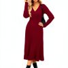 Women's Fall Maternity Dress OUGES Wrap V Neck Pleated Midi 2025-2