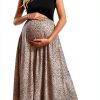 OUGES Women 2026 Spring Maternity Maxi Dress Sleeveless Ribbed Pockets-0
