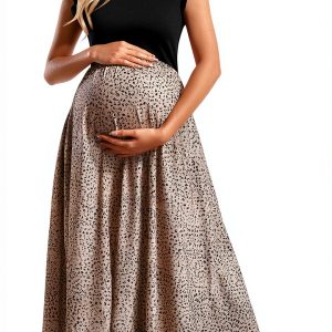 OUGES Women 2026 Spring Maternity Maxi Dress Sleeveless Ribbed Pockets-0