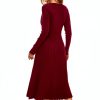 Women's Fall Maternity Dress OUGES Wrap V Neck Pleated Midi 2025-3
