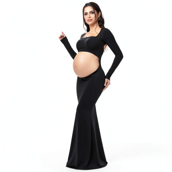 Bhome Maternity Photoshoot Dress Sleeve Cutout Backless Maxi Gown-2