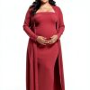 Ecavus Maternity Tube Dress 2‑Piece Cardigan Set for Baby Shower-1