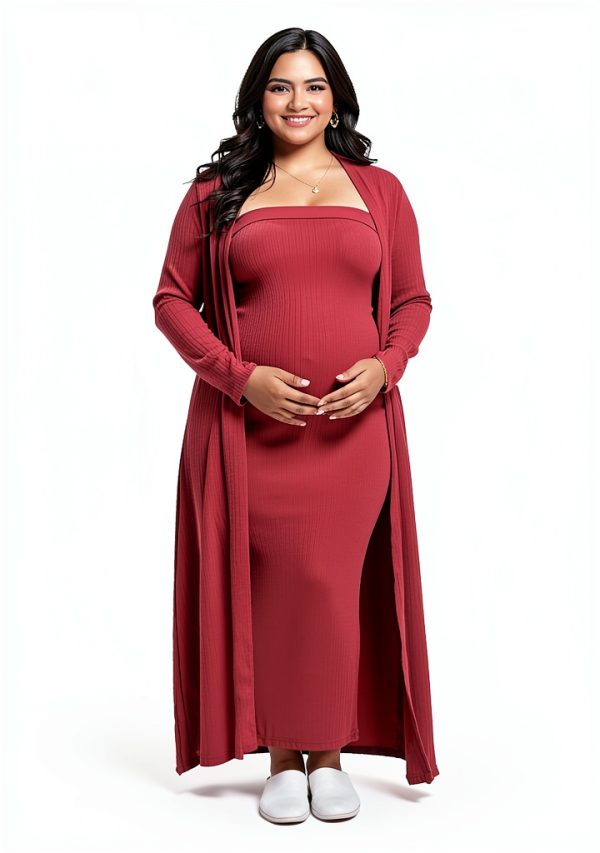 Ecavus Maternity Tube Dress 2‑Piece Cardigan Set for Baby Shower-1