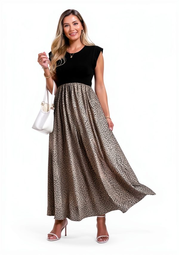 OUGES Women 2026 Spring Maternity Maxi Dress Sleeveless Ribbed Pockets-5