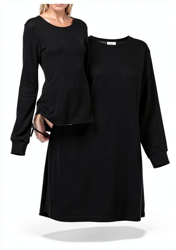Smallshow Women's Split Maternity Dress Long Sleeve Ruched Pregnancy Clothes-5