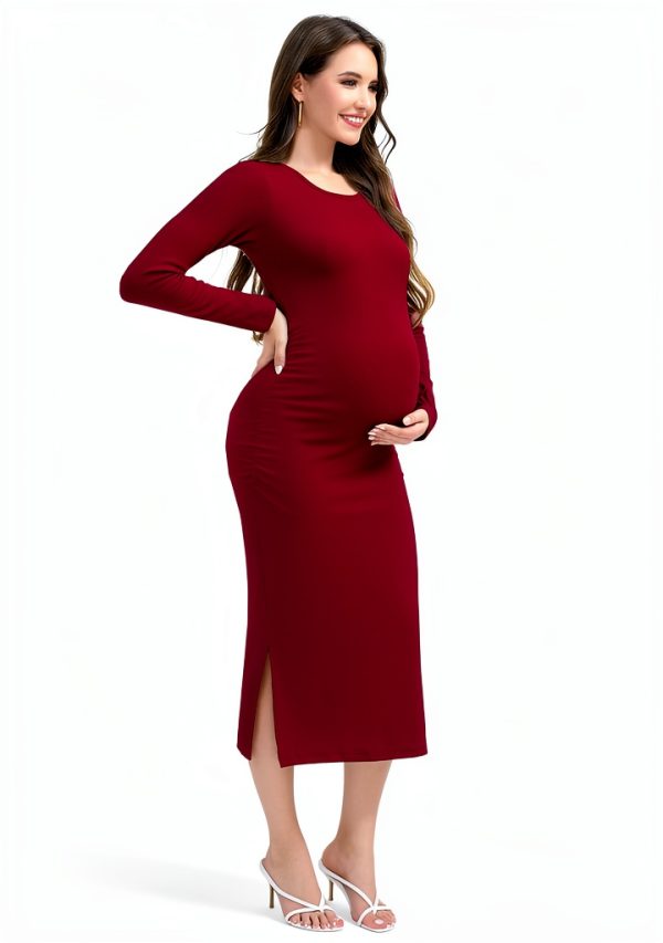 Smallshow Women's Long Sleeve Maternity Sweater Dress Knit Fall Winter Pregnancy Clothes-2