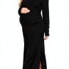 Smallshow Women's Split Maternity Dress Long Sleeve Ruched Pregnancy Clothes-2