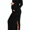 Smallshow Women's Split Maternity Dress Long Sleeve Ruched Pregnancy Clothes-1
