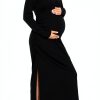 Smallshow Women's Split Maternity Dress Long Sleeve Ruched Pregnancy Clothes-3