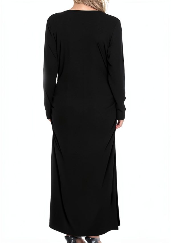 Smallshow Women's Split Maternity Dress Long Sleeve Ruched Pregnancy Clothes-4